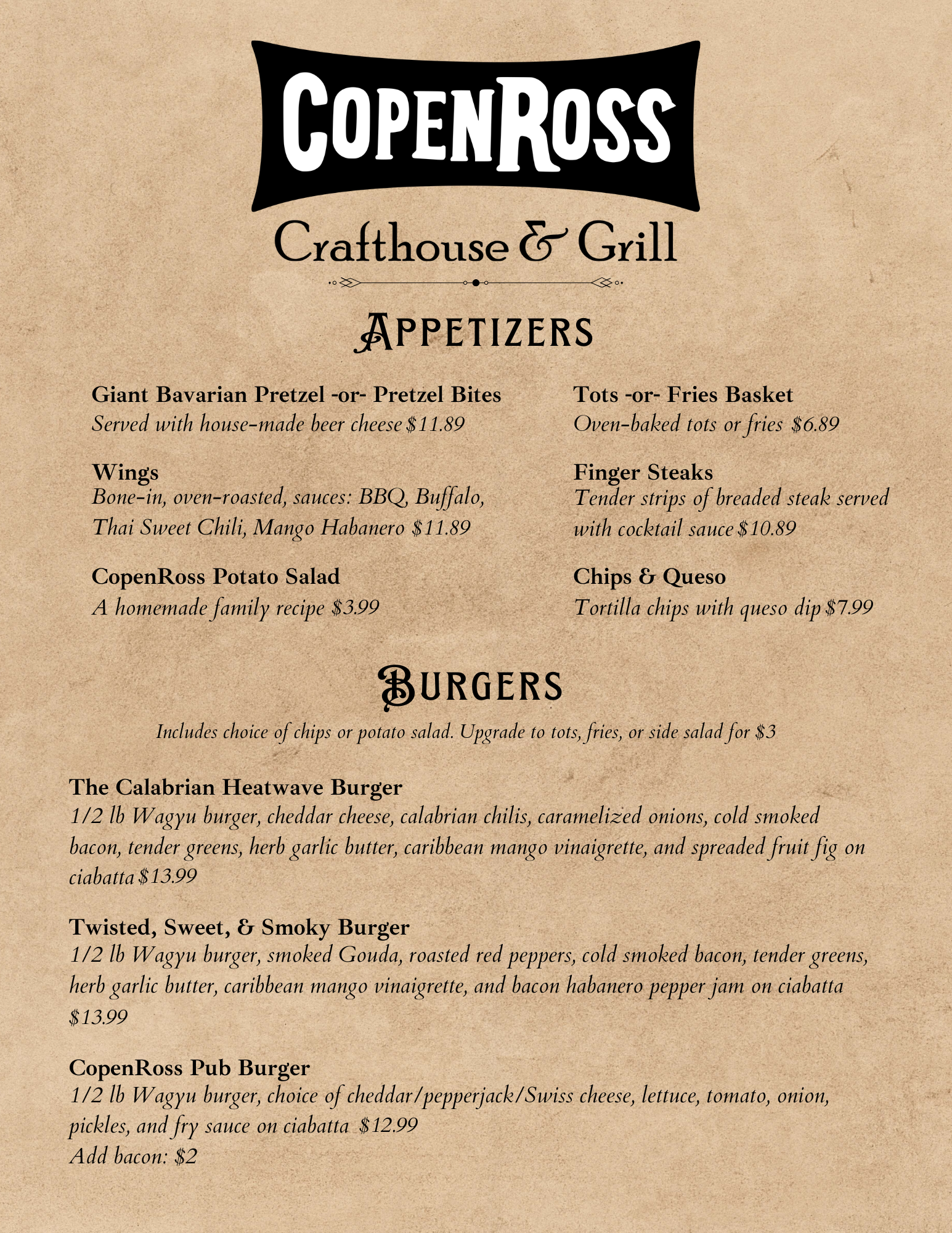 CopenRoss Menu Page 1